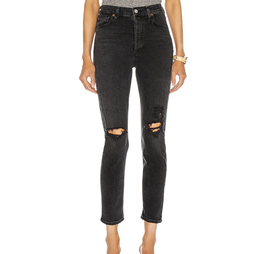 Agolde Nico high rise slim jeans button fly distressed Black